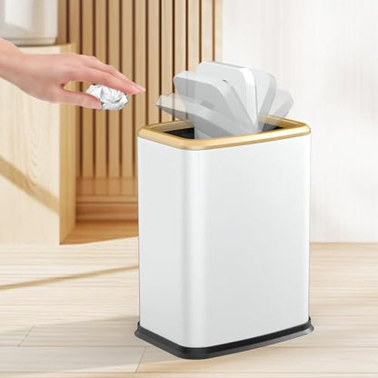 2.1 Gal Slim Bathroom Trash Can with Swing Lid, Rustproof Stainless Steel Small Garbage Can for Narrow Spaces & Toilet Side, Dog Proof Odor Control Waste Basket for Bedroom/Office, White - color: White