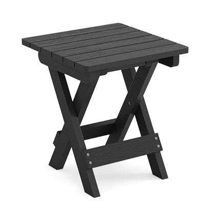 LUE BONA Small Outdoor Folding Side Table, HDPS Outside End Table for Patio, Porch, Deck, Pool, 14 Inch Height, Black - color: Black