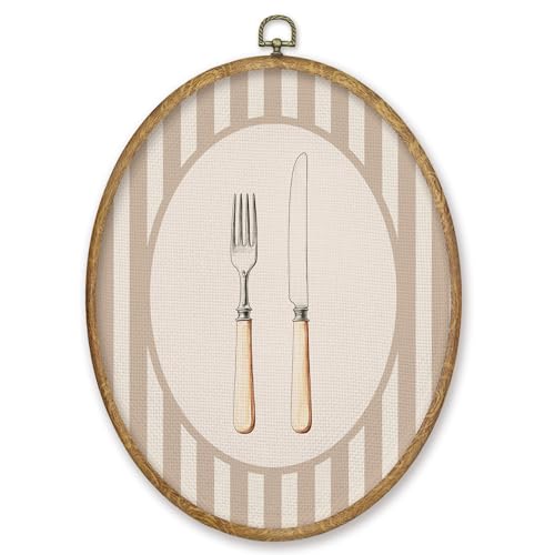 CGBHW Modern Kitchen Utensil Oval Wall Art Decor, Knife and Fork Canvas Prints Framed, Cooking Tools Neutral Wall Art Hanging Decor for Home Kitchen Dining Room Decorations, 8.6x11.4 Inch - color: Colour04