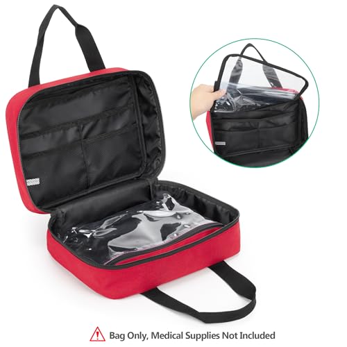 CURMIO Small First Aid Bag, Empty Emergency Trauma Kit Organizer Bag for Hiking, Camping, Car, Travel, Home and Outdoor, Red, BAG ONLY, Patent Pending - color: Red