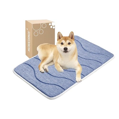 MICROCOSMOS 0.8" Thick Cooling Dog Foam Pad & Summer Pet Sleeping Mat, Machine Washable, Materials Safe, Portable Flat Pet Bed for Dogs.(Navy Blue, 30" x 19") - color: Navy Blue, size: 30"L x 19"W x 0.8"Th