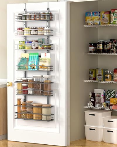 Moforoco 6-Tier Over The Door Pantry Organizer, Pantry Organization and Storage, Black Hanging Basket Cabinet Door Wall Spice Rack Shelves, Home & Kitchen Laundry Room Bathroom Essentials accessories - color: Black, size: 6-Tier Standard