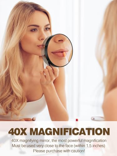 Macaki 40X Magnifying Mirror with 2 Suction Cups, 3.5 inches Magnified Makeup Mirror and Slant Tweezers,Black,1PC - color: Black-40x