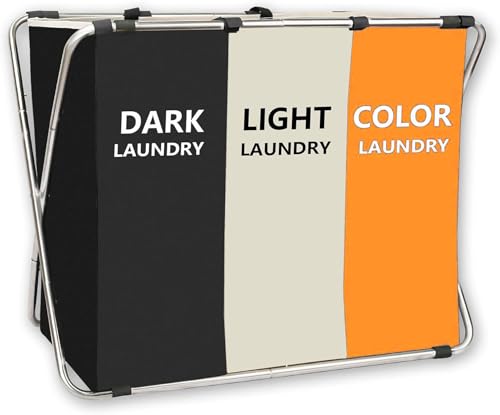 150L Laundry Cloth Hamper Sorter Basket Bin Foldable 3 Sections with stainless steel Frame Washing Storage Dirty Clothes Bag for Bathroom Bedroom Home Storage Basket (Black+yellow+grey) - color: Black+yellow+grey