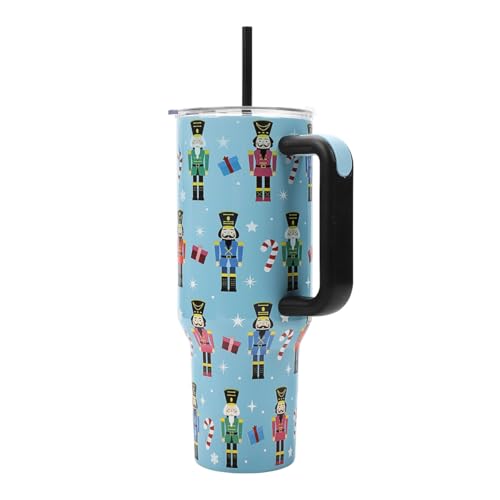 Bioworld Nutcrackers Vacuum Insulated 40 Oz. Stainless Steel Tumbler with Reusable Straw & Leak-Proof Lid Easy Carry Handle for Travel or Home - color: Nutcrackers Blue