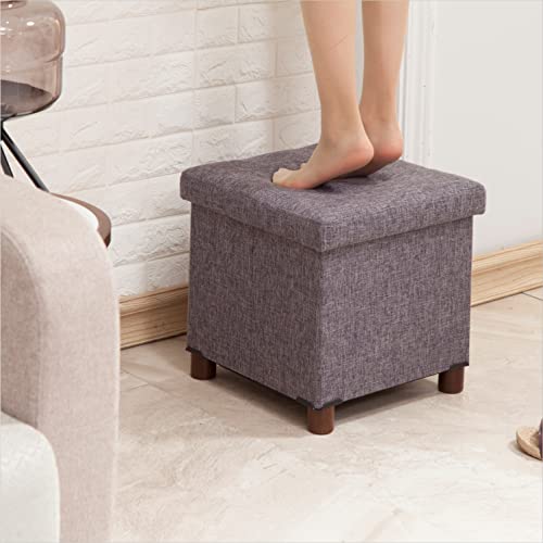 15 Inch Storage Ottoman with Wooden Legs - Cube Foot Rest Stool, Square Footstool, Comfortable Seat with Lid, Foldable Fabric Ottoman, Space-Saving Grey - color: Squ Grey
