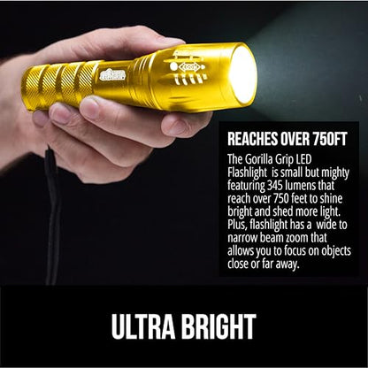GORILLA GRIP Powerful LED Tactical Flashlight, 750 FT High Lumens 5 Adjustable Modes, Water Resistant, Ultra Bright Zoom Flashlights, Small Mini Flash Light, Camping, Night Dog Walking, Gold - color: Yellow Gold