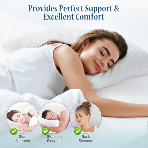 DUMOS Memory Foam Pillows for Sleeping 2 Pack, Bed Pillows for Adults with Washable Cover and Breathable Mesh, Gel Cooling Pillow for Back and Side Sleeper Support, White - size: 2P