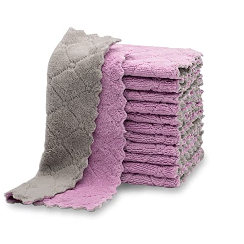 kimteny 12 Pack Dish Cloths for Washing Dishes, Super Absorbent Microfiber Kitchen Dish Rags, Fast Drying Coral Velvet Dish Cloths for Kitchen Counter and Dishes (Purple-Grey) - color: Purple-grey