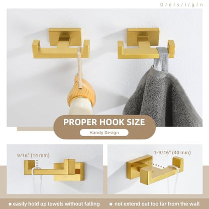 Angle Simple Double Towel Hook Brushed Dark Gold 2 PCS, SUS304 Stainless Steel Bathroom Hand Towel Holder, Double Robe Hook for Wall - color: Brushed Dark Gold, size: 2 Pack