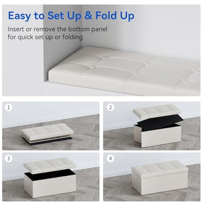 BRIAN & DANY 30 Inches Storage Ottoman Bench, Faux Leather Ottoman with Storage, Folding Bench Shoe, Foot Rest Stool, for Living Room, White - color: White