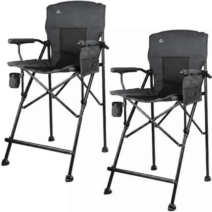 LANMONTAIN 2 Pack Tall Folding Camping Chairs,30.7'' Seat Height Portable Hard Arm Bar Chairs w/Cup Holder,Side Mesh Pocket and Footrest,Heavy Duty Support 350 Lbs Comfy Director Chairs,Dark Grey - color: Dark Grey&grey 2 Pack