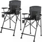 LANMONTAIN 2 Pack Tall Folding Camping Chairs,30.7'' Seat Height Portable Hard Arm Bar Chairs w/Cup Holder,Side Mesh Pocket and Footrest,Heavy Duty Support 350 Lbs Comfy Director Chairs,Dark Grey - color: Dark Grey&grey 2 Pack