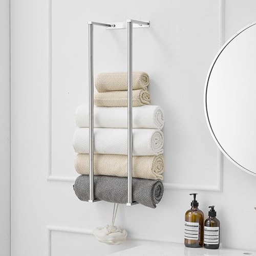 BWE Brushed Nickel Towel Racks for Bathroom, 28" Stainless Steel Bathroom Towel Holder for Rolled Towels, Wall Mounted Towel Storage for Bathroom with 2 Hooks, 6 Large Bath Towels Capacity - color: Brushed Nickel, size: 28.5 inch