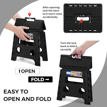 ACKO Folding Step Stool 13 inch Height Premium Heavy Duty Foldable Step Stools for Adults and Kids, Kitchen Plastic Small Collapsible Stepping Stool Hold Up to 300 LB Dot Black (1 Pack) - color: Dot Black, size: 13 Inch