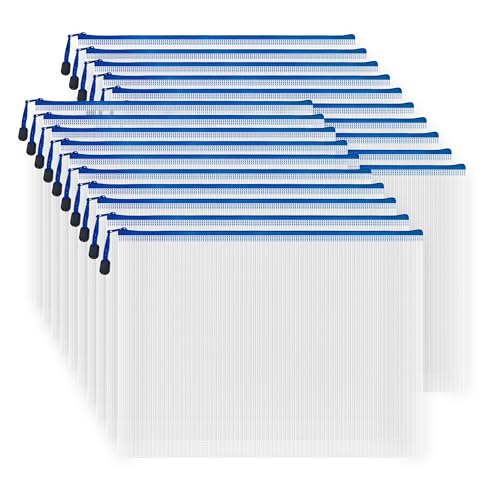 20pcs Mesh Zipper Pouch Bags, Multipurpose Waterproof Organization Storage Bag for Office School Home Travel (B4 Size 15''x11'', White and Blue) - color: White and Blue, size: B4 Size 15 x 11 inch
