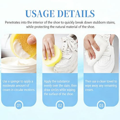 White Shoe Cleaning Cream, 2PCS Shoe Cleaner,Multipurpose No-Wash Solid Comes with Sponge Deep Cleaning, Shoes Clean Cream
