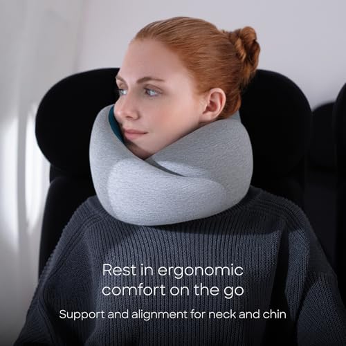 Ostrichpillow Go Neck Pillow, Travel Pillows for Airplanes, Premium Memory Foam Travel Pillow, 360º Ergonomic Design, Asymmetrical Sides, Travel Bag Included, Washable Modal Cover - color: Deep Blue
