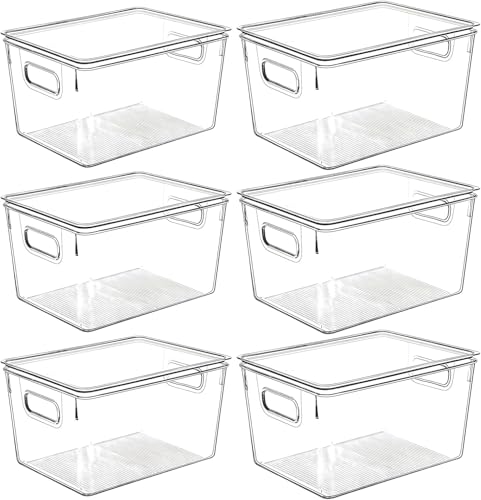 Clear Plastic Storage Bins with Lids, Perfect for Kitchen Organization or Pantry Organization and Storage, Stackable Fridge Organizer Bins, Storage Containers for Organizing, Cabinet Organizers - size: 11 X 7.5 X 6