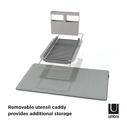 Umbra Udry Dish Rack and Microfiber Drying Mat – Space-Saving Design Folds Up for Easy Storage, Over-Sink Rack, Gray