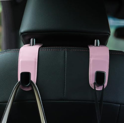 JEYODA Flexible PU Vehicle Storage Hanger, Universal Hidden Multifunctional Headrest Hooks for Purses, Bags and Car, Home (Pink) - color: Pink