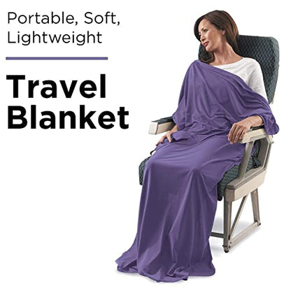 SAGEFINDS Airplane Travel Blanket | Compact Throw Blanket for Camping and Hiking | Converts into a Pillow | Travel Gift | Soft Jersey Knit | Fits in Backpack | Attaches to Luggage | Travel Essential - color: Purple