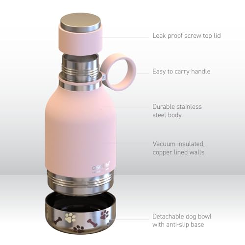 asobu Buddy Bottle, a Stainless Steel Insulated Water Bottle with Removable Dog Water Bowl and Dog Food and Treat Storage (Pink, 37 Oz) - color: Pink