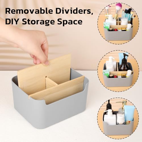 Segarty Gray Desk Storage Organizer, Detachable Divided Bamboo Remote Control Holder Caddy, Desktop Pen Pencil Holder Container Box for Office Supplies Home Bedside Table - color: Gray