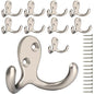 IBosins 10 Pack Heavy Duty Double Prong Coat Hooks Wall Mounted with 20 Screws Retro Double Hooks Utility Hooks for Coat, Scarf, Bag, Towel, Key, Cap, Cup, Hat - color: 10 Pcs Silvery