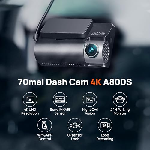 70mai 4K Dash Cam Front and Rear with STARVIS, Dashcam with 5GHz WiFi, GPS Car Camera, Super Night Vision, ADAS, 3'' IPS Screen, 24H Parking Mode, Time-Lapse, Loop Recording, Support 256GB Max (A800S) - size: A800S-1