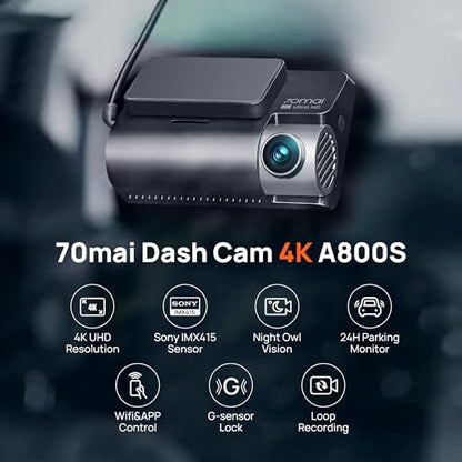 70mai 4K Dash Cam Front and Rear with STARVIS, Dashcam with 5GHz WiFi, GPS Car Camera, Super Night Vision, ADAS, 3'' IPS Screen, 24H Parking Mode, Time-Lapse, Loop Recording, Support 256GB Max (A800S) - size: A800S-1