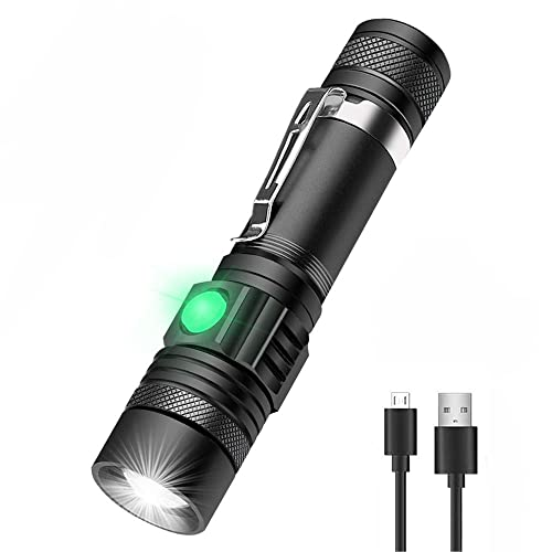 Hoxida LED Tactical Flashlight, Super Bright LED Flashlight Rechargeable 2000 High Lumen, Pocket-Sized LED Torch with Clip, IPX6 Waterproof, Zoomable, 4modes for Camping,Emergency - color: 001-1pcs