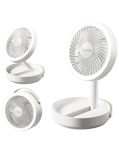 Gaiatop Foldable Small Desk Fan with LED Night Light, 6.8in Wireless 6000mAh Battery Powered Portable Fan USB Rechargeable, Bedroom Office Dorm Camping Travel Cruise Essentials, Gifts for Women Men - color: White