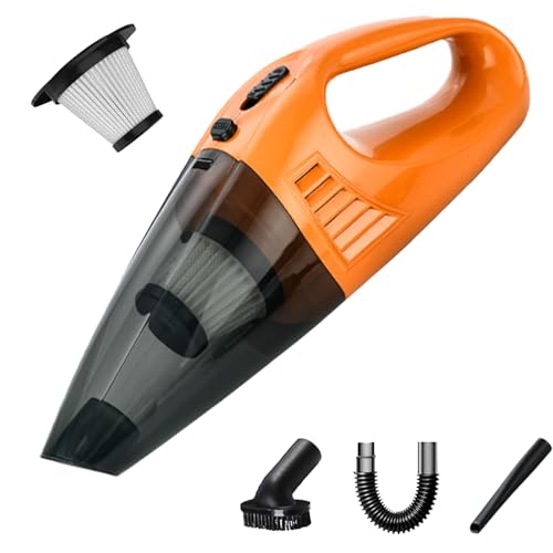 Handheld Vacuum Cordless Portable Rechargeable Strong Suction Car Vacuum Cleaner Powerful Hand Held Vacuum Cleaner with Multi Accessories for Home Office Auto Car Pet (Orange) - color: Orange
