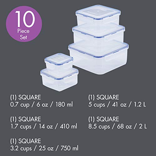 LOCK & LOCK Easy Essentials Food Storage lids/Airtight containers, BPA Free, 10 Piece - Square, Clear - size: 10 Piece, style: 10 Piece