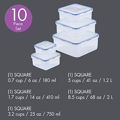 LOCK & LOCK Easy Essentials Food Storage lids/Airtight containers, BPA Free, 10 Piece - Square, Clear - size: 10 Piece, style: 10 Piece