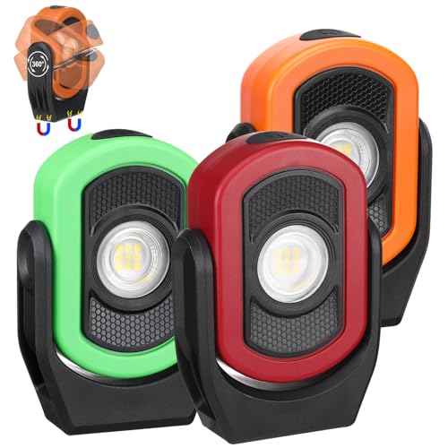Retisee 3 Pack 780 Lumens Magnetic Work Light USB Rechargeable LED Flashlight Portable Mechanic Light for Car Repair Emergency Lighting Mechanics Workshop Inspection(Red, Orange, Green-3pk) - color: Red, Orange, Green-3pk, size: 780 Lumens