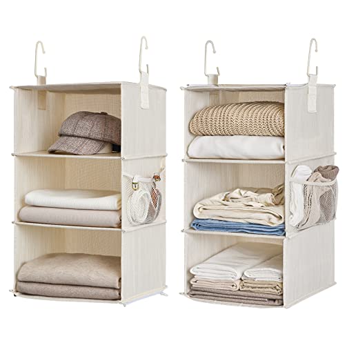 StorageWorks 6-Shelf Closet Organizers, Two 3-Shelf Separable Hanging Shelves for Closet, 12" D x 12" W x 48 ¼"H, Mixing of Beige, White & Ivory - color: White & Ivory, size: 12" D x 12" W x 48 ¼"H