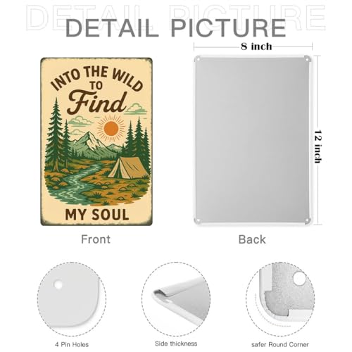 Into the Wild to Find My Soul Metal Tin Sign – Camper Wall Decor, RV Decorations for Inside, Adventure Camping Sign for Campsite, Rustic Camper Decor 8x12 Inch