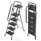 KINGRACK 5 Step Ladder with Tool Platform, 900 lbs Sturdy Step Stool with Handrail, Folding Steel Ladder with Wide Pedal, Safety Ladder for Adults Home Outdoor Painting Garage Office - size: 5-step with tool tray and handrail