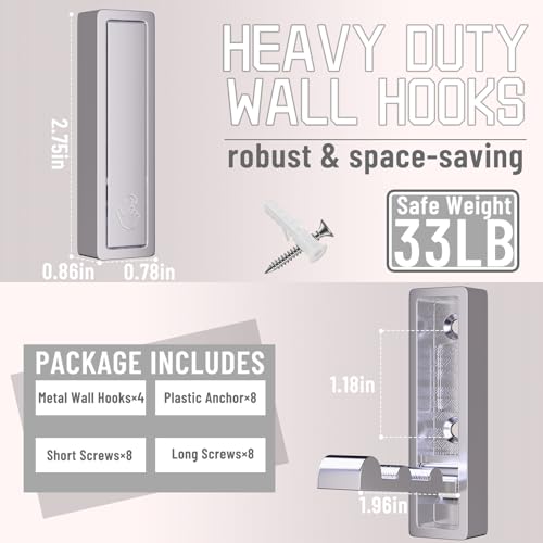 Wall Hooks for Hanging Coat, Heavy Duty Metal Hooks with Folding Storage Foldable Wall Hooks for Entryway Bathroom Kitchen Bags Towels Closet, 4Pcs Silver - color: 4-Silver