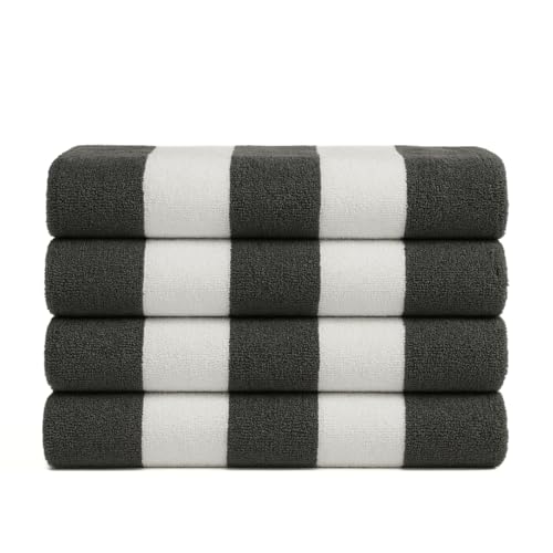Salt Earth Cotton Beach Towel (Pack of 4, 30"x60") - Oversized Beach Cabana Striped Towels - Quick Dry & Absorbent Towels for Bathroom, Travel, Pool, Spa, Bath, Vacation, Home, Swim (Steel Grey) - color: Steel Grey, size: Pack of 4