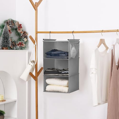 MAX Houser 3 Tier Shelf Hanging Closet Organizer, Closet Hanging Shelf with 2 Sturdy Hooks for Storage, 2 Pack, Foldable (Grey) - color: Grey2