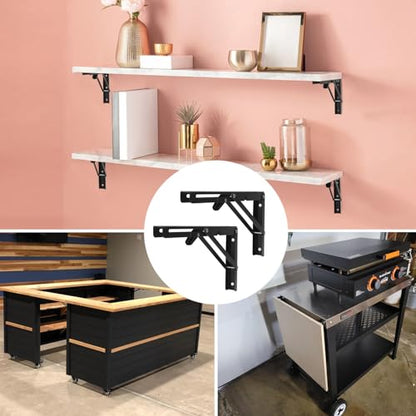 8 Pack 12 Inch Black Folding Shelf Brackets with Screw, Collapsible Shelf Bracket Wall Mounted, Heavy Duty Folding Shelf Brackets for Wood Shelves, Wall-Mounted Tables & More - size: 8 Pack 12 Inch Black