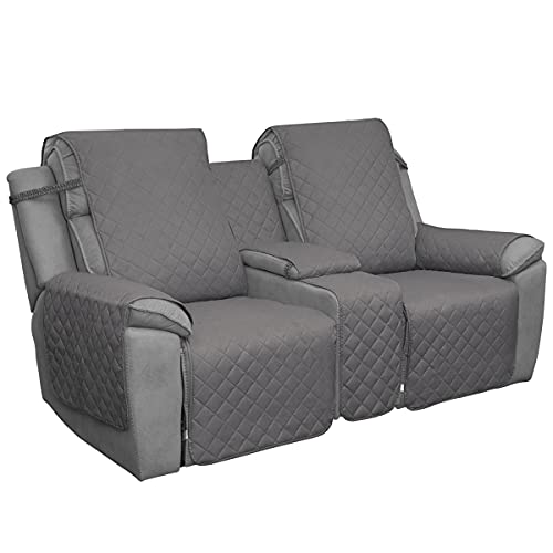Easy-Going Loveseat Recliner Cover with Console, Reversible Couch Cover for Living Room, Split Sofa Cover for Each Seat with Elastic Straps for Kids, Dogs, Pets(2 Seater, Gray/Light Gray) - color: Gray/Light Gray, size: Recliner Loveseat