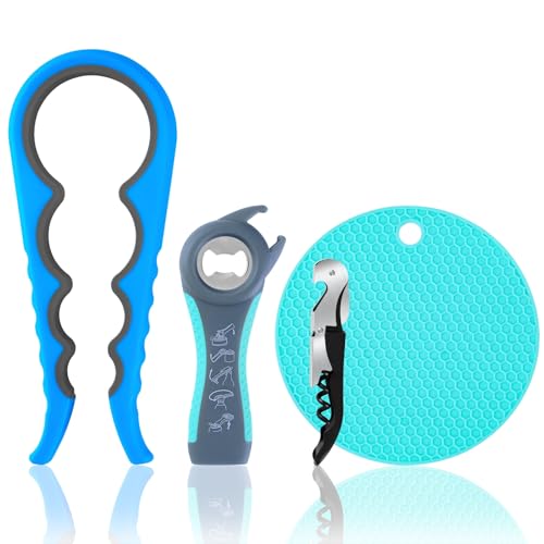 Bloss Anti-skid Jar Opener Can Opener Kitchen Grippers, 4 in 1 Multi Function Bottle Opener Lid Opener for Seniors with Arthritis, Caps and Bottles Kitchen Gadgets For Small Hands or Seniors, Blue - color: Blue-4pcs