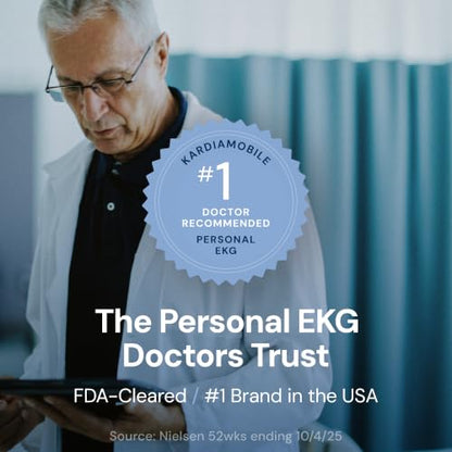 KardiaMobile 1-Lead EKG Monitor, Medical-Grade FDA-Cleared Personal Heart Monitor, Detects Normal, AFib & Arrhythmias, 30 Second Results, Works with Smartphones, Pocket Size, No Subscription Required