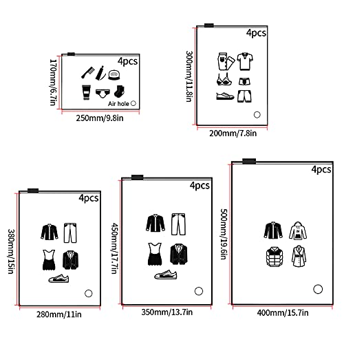 20 Pcs Travel Storage Bags, Clothes Packaging, Reusable Plastic Ziplock, Frosted Waterproof Resealable Clothing Zipper Pouch for Shoes Cosmetics Storage