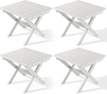 SERWALL Folding Outdoor Side Table Set of 4, Small Adirondack Side Table, White - color: White, size: Foldable 4-pack