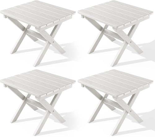 SERWALL Folding Outdoor Side Table Set of 4, Small Adirondack Side Table, White - color: White, size: Foldable 4-pack